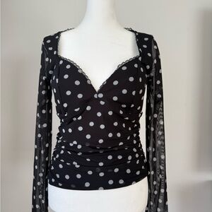 Abercrombie & Fitch Black and White Polka Dot Sweetheart Mesh Top